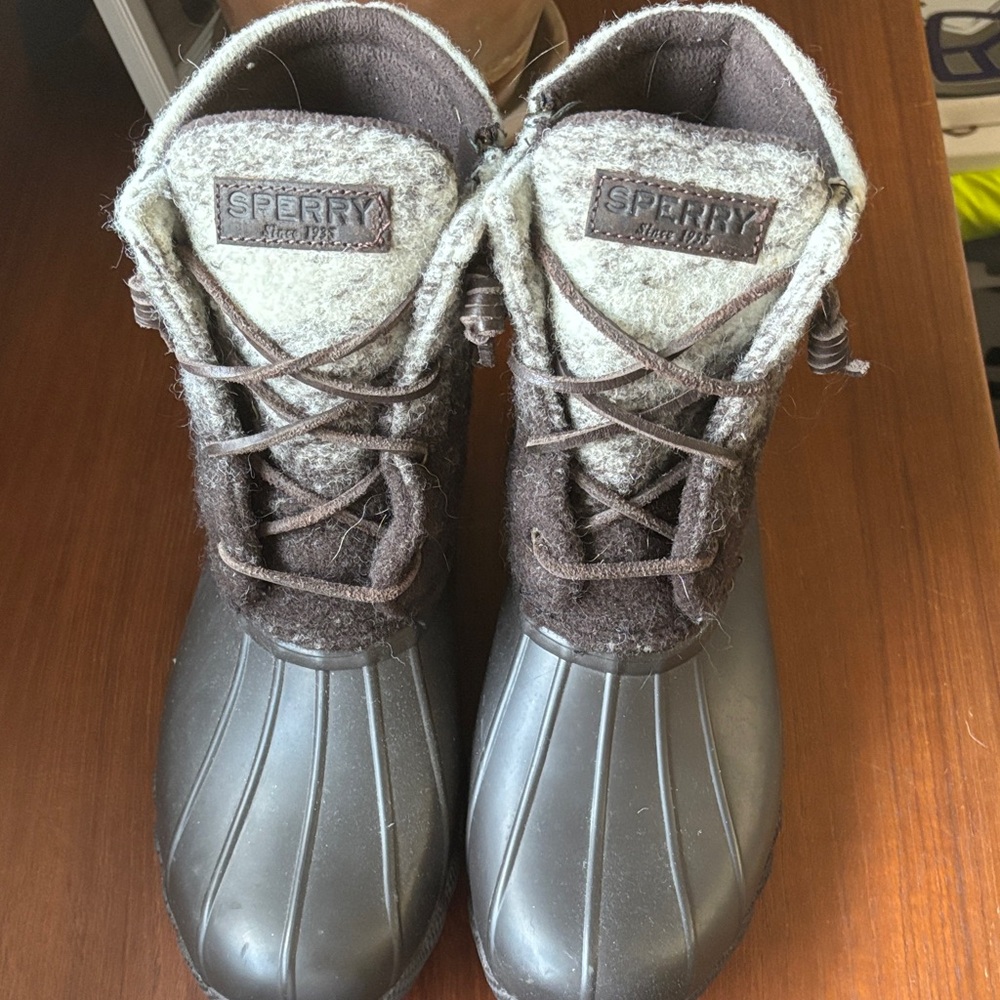 Sperry Dark Brown and Gray Duck Boots